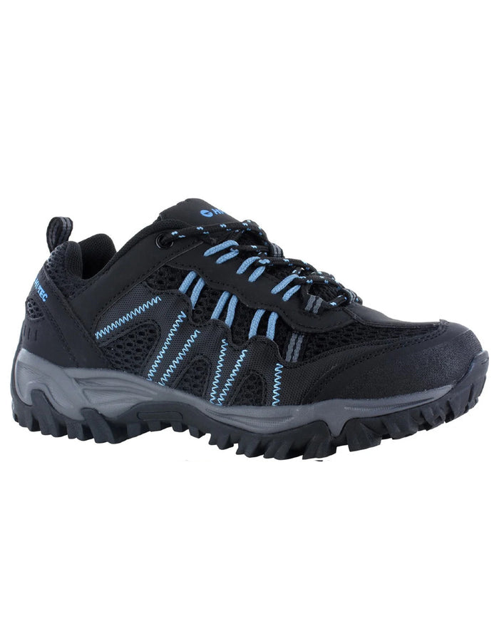 Black Coloured Hi-Tec Womens Jaguar Shoes On A White Background #colour_black