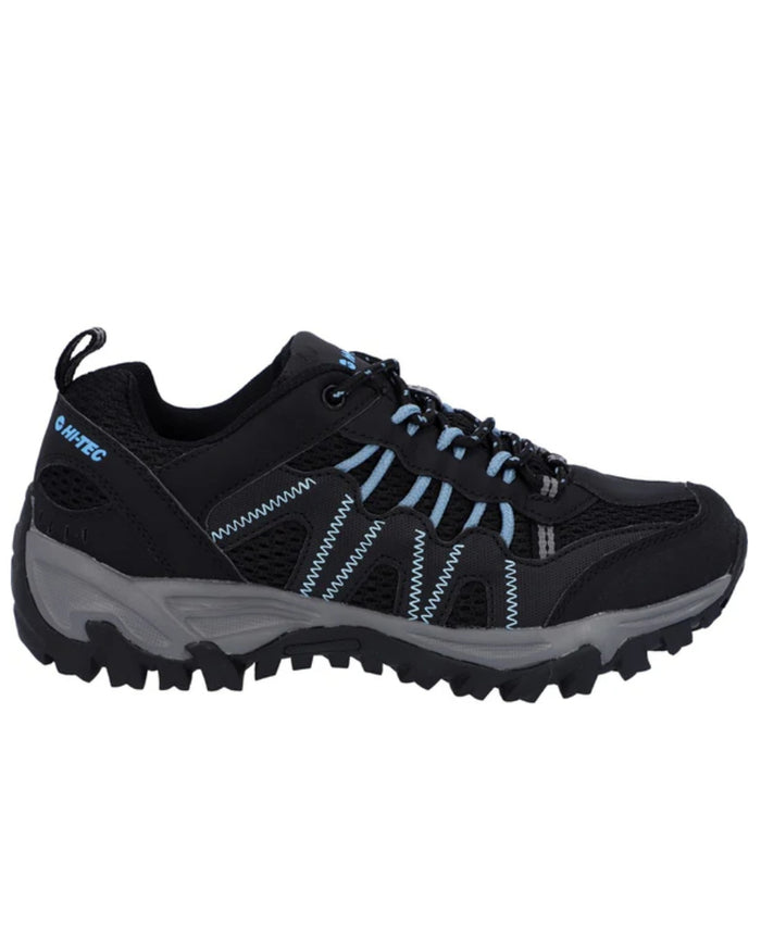 Black Coloured Hi-Tec Womens Jaguar Shoes On A White Background #colour_black