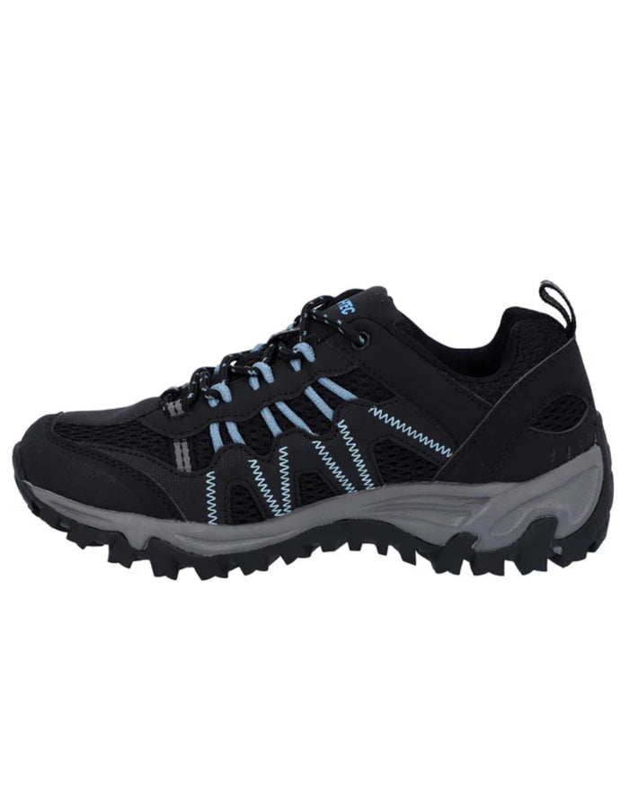 Black Coloured Hi-Tec Womens Jaguar Shoes On A White Background #colour_black