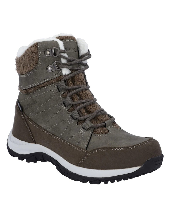 Beige Coloured Hi-Tec Womens Riva Mid Boots on white background #colour_beige
