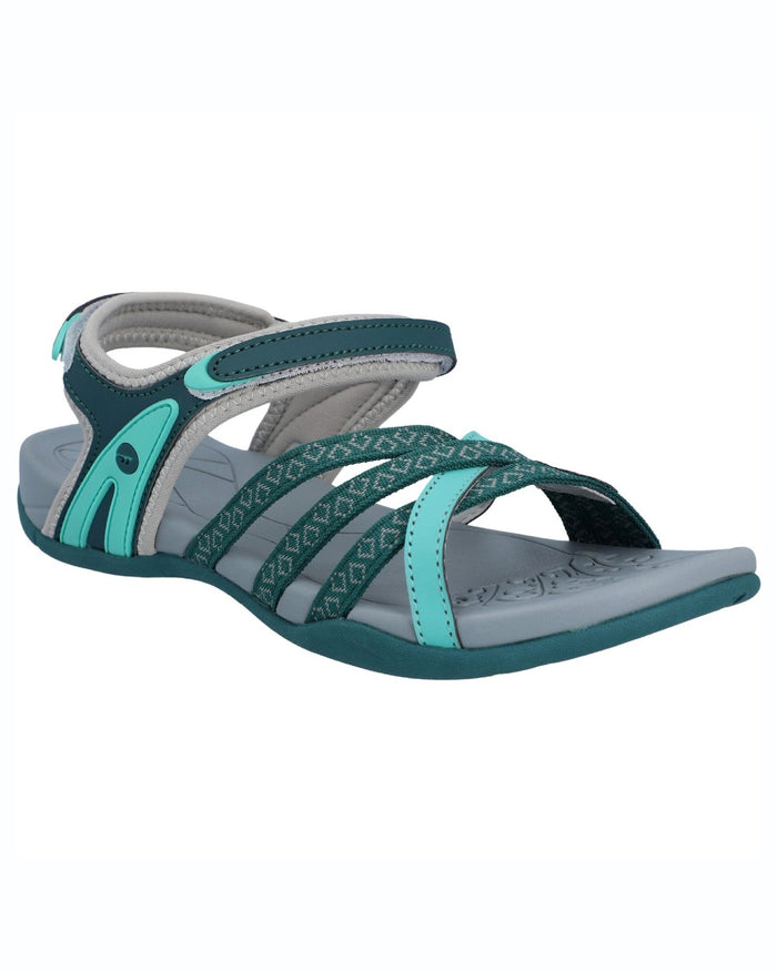 Dark Moss Coloured Hi-Tec Womens Savanna II Sandals On A White Background #colour_dark-moss