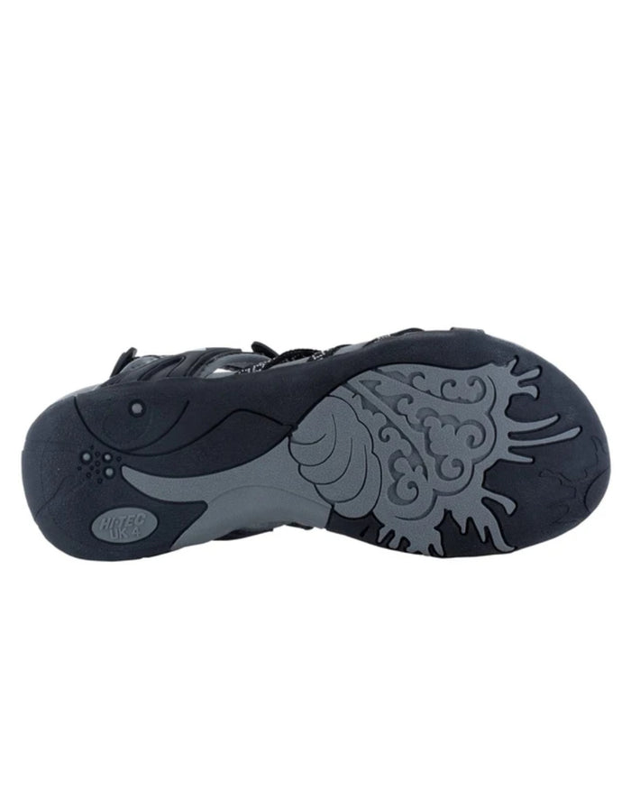 Black Coloured Hi-Tec Womens Savanna II Sandals On A White Background #colour_black