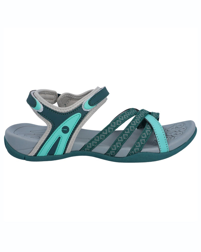 Dark Moss Coloured Hi-Tec Womens Savanna II Sandals On A White Background #colour_dark-moss