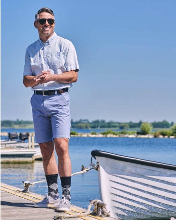 HJ Hall Argyle Wool Softop Socks In Navy Light Grey #colour_navy-light-grey