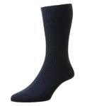 Navy Coloured HJ Hall Bamboo Extra Wide Softop Socks on white background #colour_navy