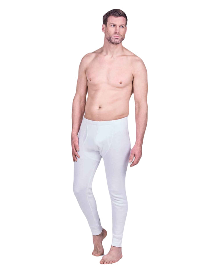 White coloured Hj Hall Cotton Rich Thermal Long Johns on white background #colour_white