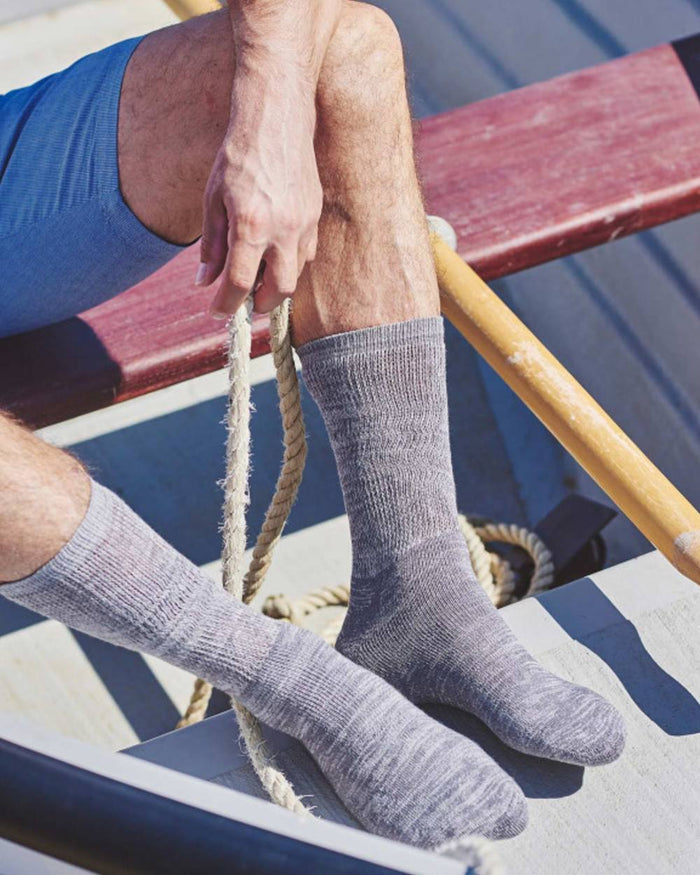 Mid Grey Silver coloured HJ Hall Diabetic Lightweight Cotton Socks on boat background #colour_mid-grey-silver