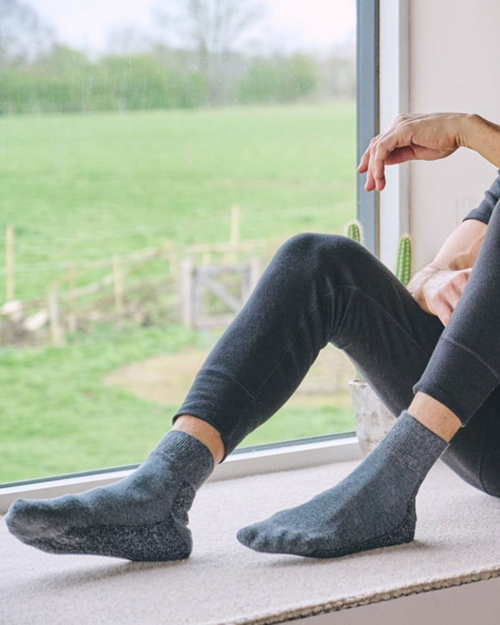 Grey coloured HJ Hall Diabetic Low Rise Cotton Socks on indoor background #colour_grey