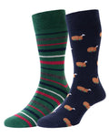 Navy Green Mix coloured HJ Hall Mens Christmas Turkey Motif Cotton Rich Socks on white background #colour_navy-green-mix