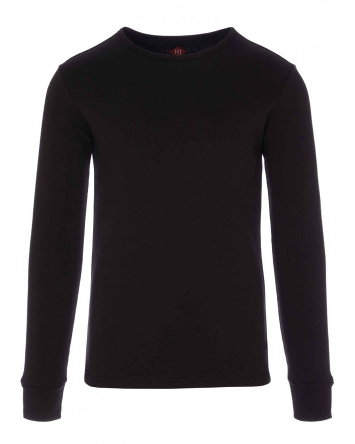 Black coloured HJ Hall Mens Cotton Rich Thermal Long Sleeve Top on white background #colour_black