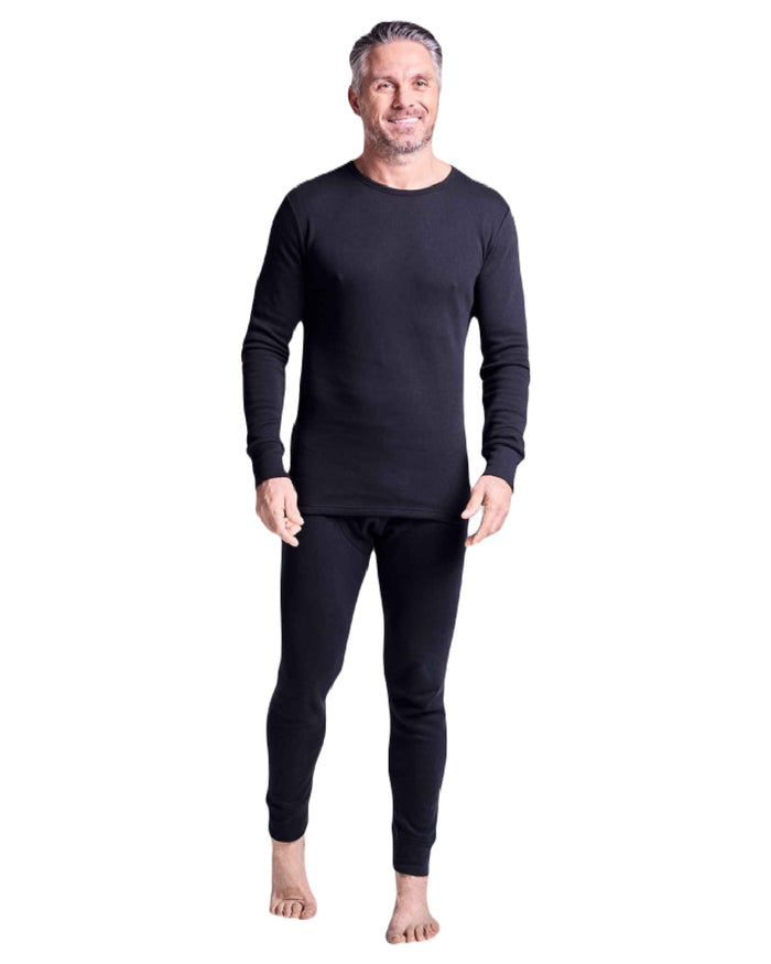 Black coloured HJ Hall Mens Cotton Rich Thermal Long Sleeve Top on white background #colour_black