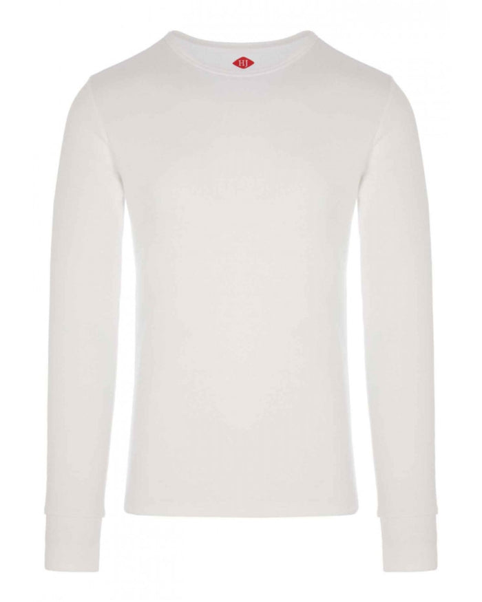 White coloured HJ Hall Mens Cotton Rich Thermal Long Sleeve Top on white background #colour_white