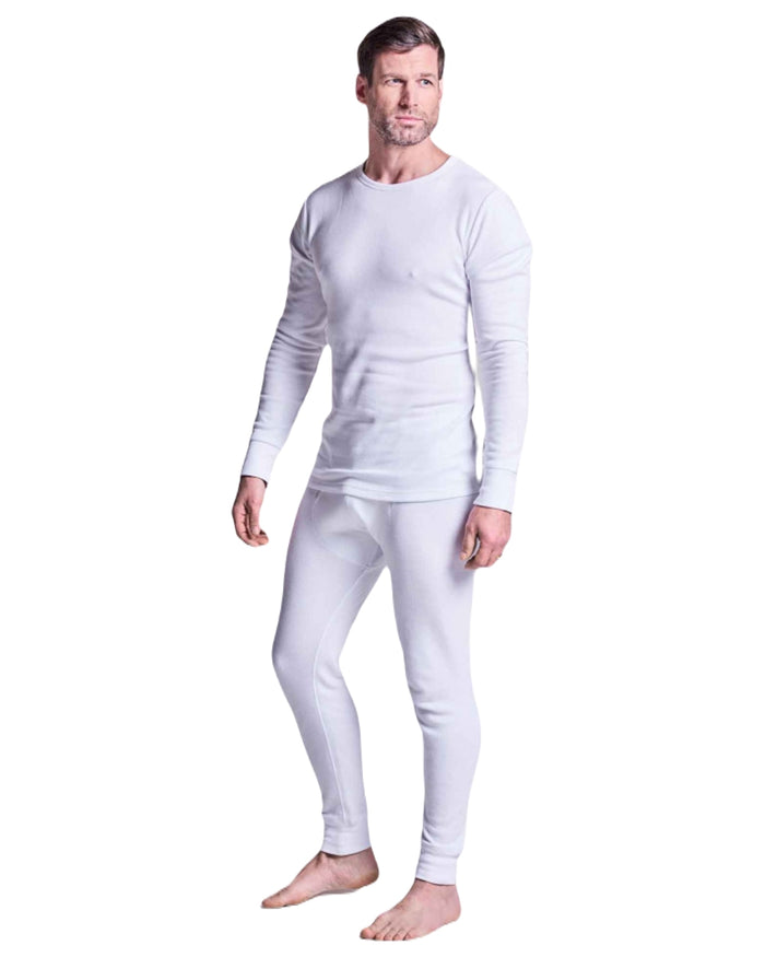 White coloured HJ Hall Mens Cotton Rich Thermal Long Sleeve Top on white background #colour_white