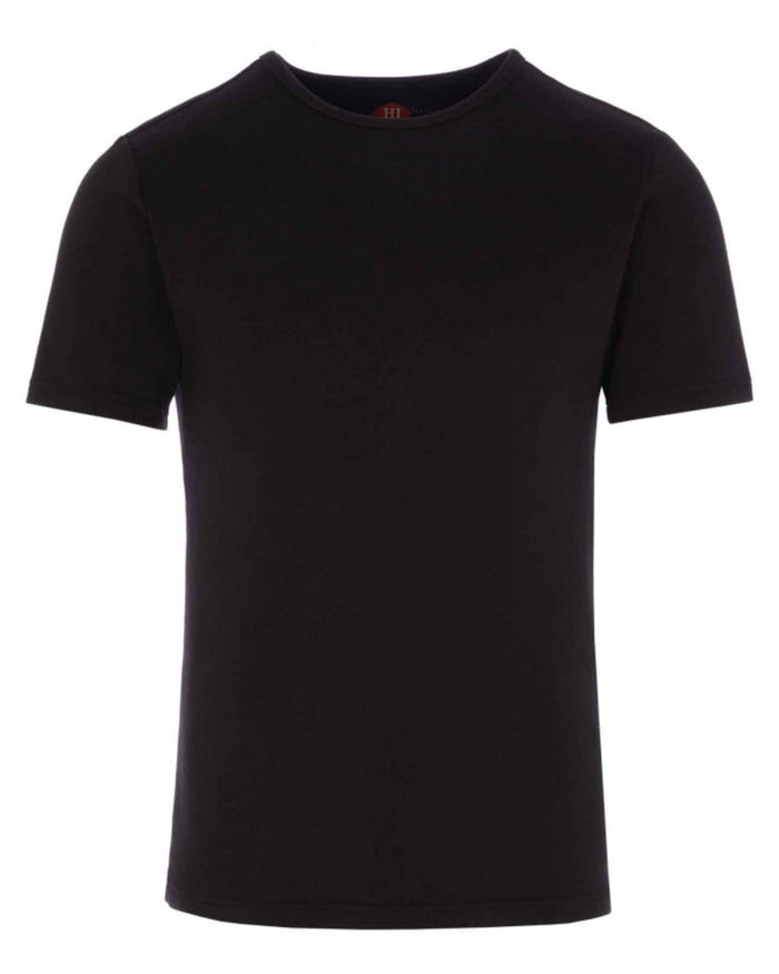 Black coloured HJ Hall Mens Cotton Rich Thermal T-shirt on white background #colour_black
