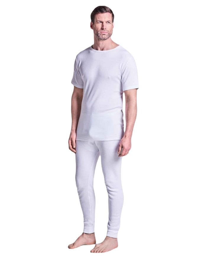 White coloured HJ Hall Mens Cotton Rich Thermal T-shirt on white background #colour_white