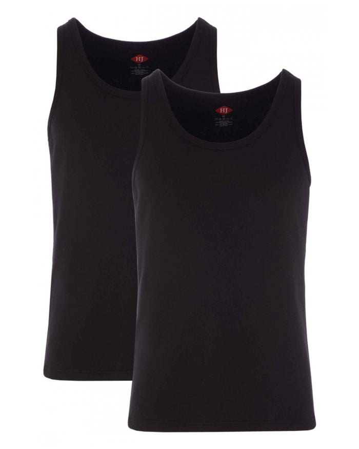 Black coloured HJ Hall Mens Cotton Rich Thermal Vest Twin Pack on white background #colour_black