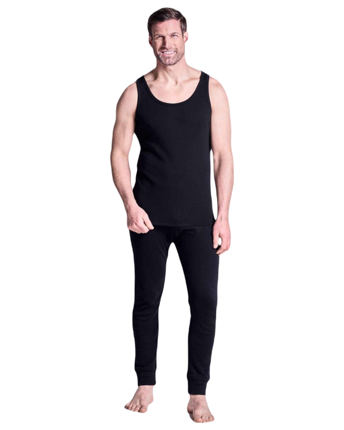 Black coloured HJ Hall Mens Cotton Rich Thermal Vest Twin Pack on white background #colour_black