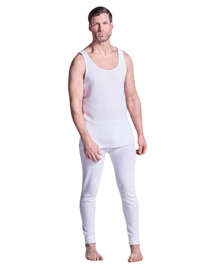 White coloured HJ Hall Mens Cotton Rich Thermal Vest Twin Pack on white background #colour_white
