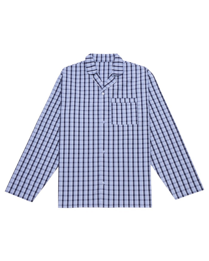 Blue Check Coloured HJ Hall Mens Pure Cotton Pyjamas on white background #colour_blue-check