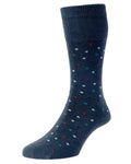 Blue coloured HJ Hall Mini Spot Comfort Top Socks on white background #colour_blue
