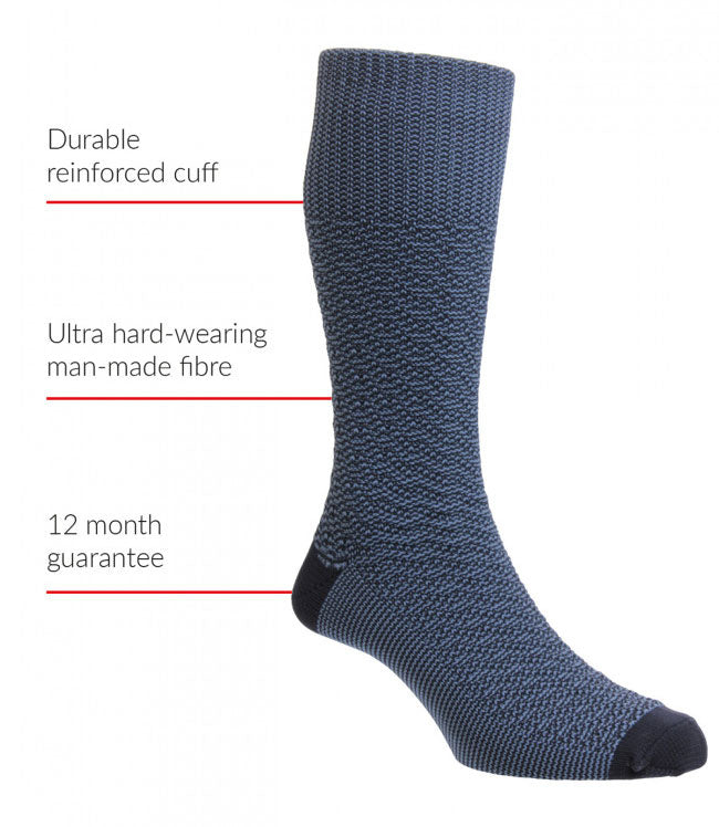HJ Indestructible Textured Marl Half Hose Socks - Hollands Country Clothing #colour_blue