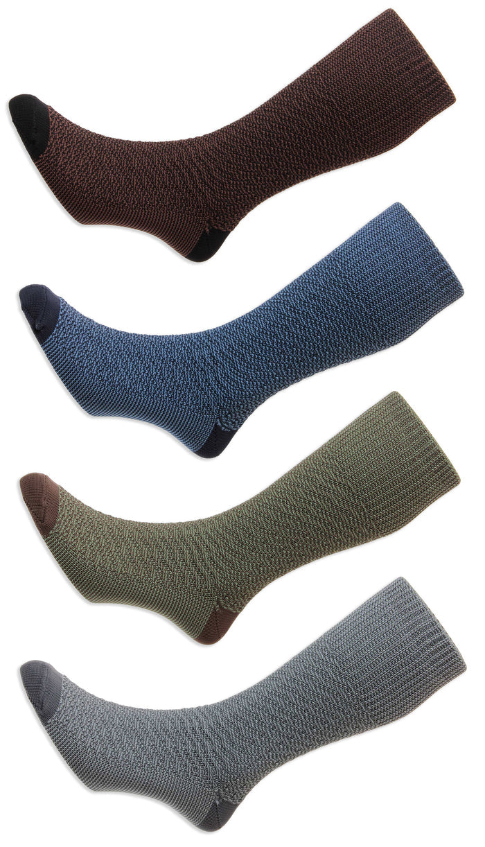 HJ Indestructible Fancy Marl Half Hose Sock, Green. Grey, Blue, Brown #colour_blue