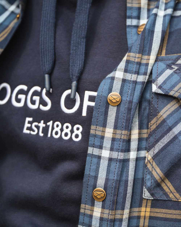 Navy Coloured Hoggs of Fife Annan 1888 Hoodie on countryside background #colour_navy