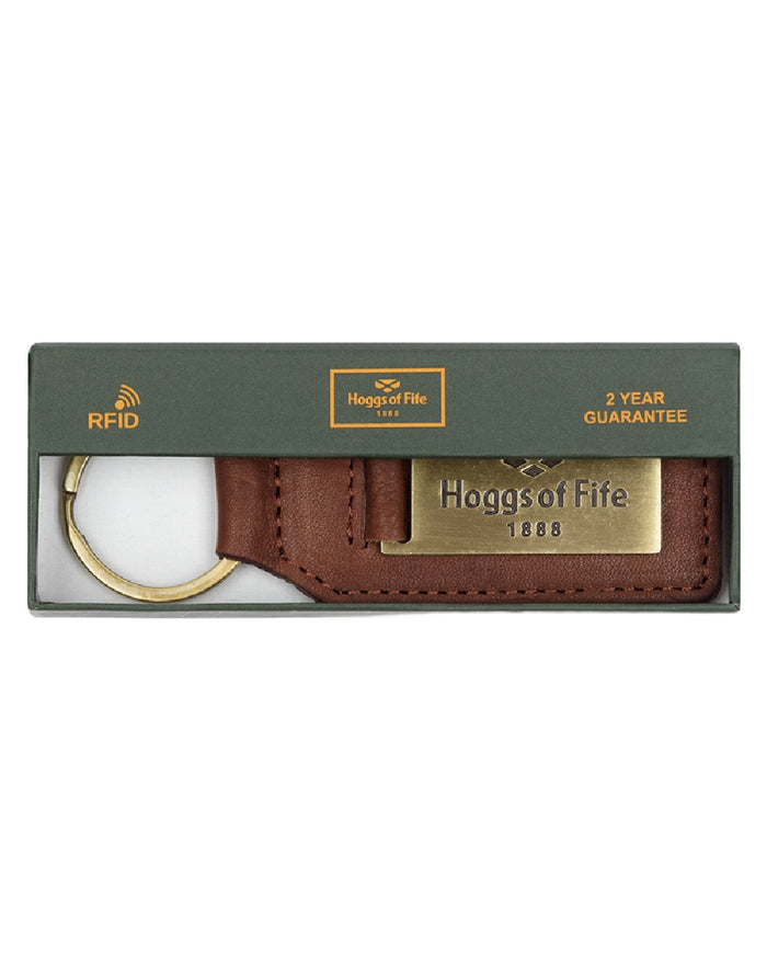 Conker Coloured Hoggs of Fife Hoggs Branded Keyring on white background #colour_conker