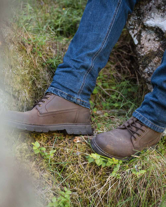 Mahogany Coloured Hoggs of Fife Dundas Lace Boots on outdoor background #colour_mahogany