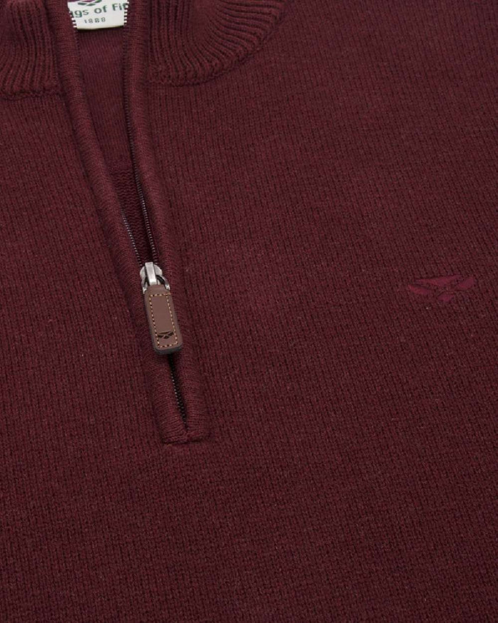 Berry Red coloured Hoggs of Fife Falkirk Quarter Zip Pullover on white background #colour_berry-red