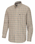 Brown Green Coloured Hoggs of Fife Garvock Cotton Twill Herringbone Check Shirt on white background #colour_brown-green