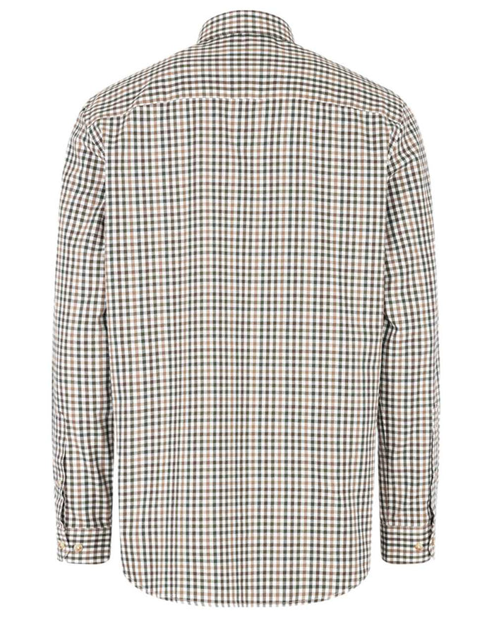Brown Green Coloured Hoggs of Fife Garvock Cotton Twill Herringbone Check Shirt on white background #colour_brown-green