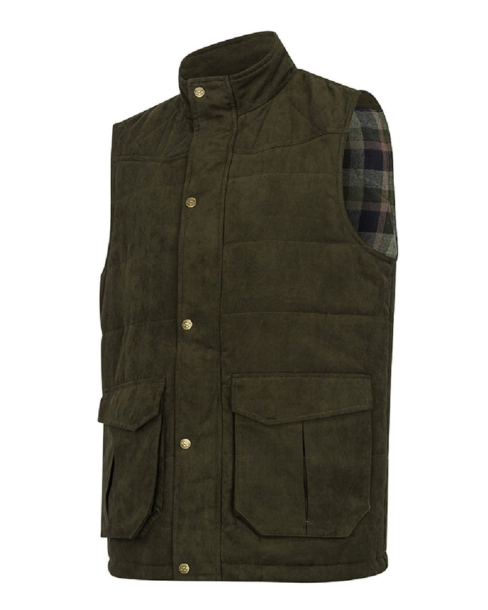 Loden coloured Hoggs of Fife Mens Glenbervie Quilted Gilet on white background #colour_loden