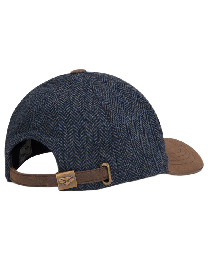 Blue coloured Hoggs of Fife Herringbone Tweed Baseball Cap on white background #colour_blue
