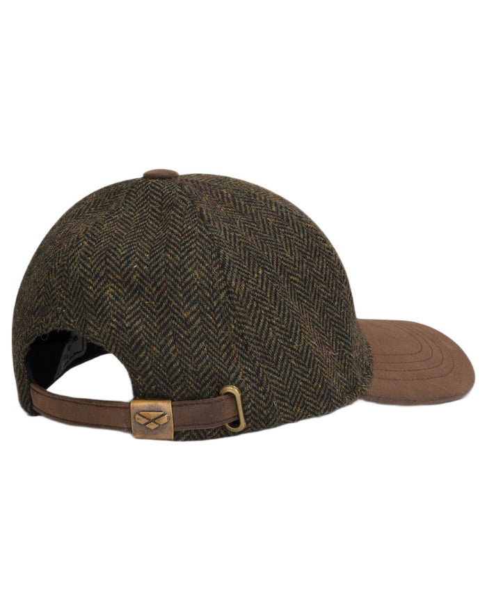 Green coloured Hoggs of Fife Herringbone Tweed Baseball Cap on white background #colour_green