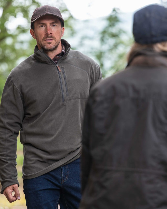 Beluga Coloured Hoggs of Fife Mens Islander Techpro Quarter Zip Shirt on outdoor background #colour_beluga