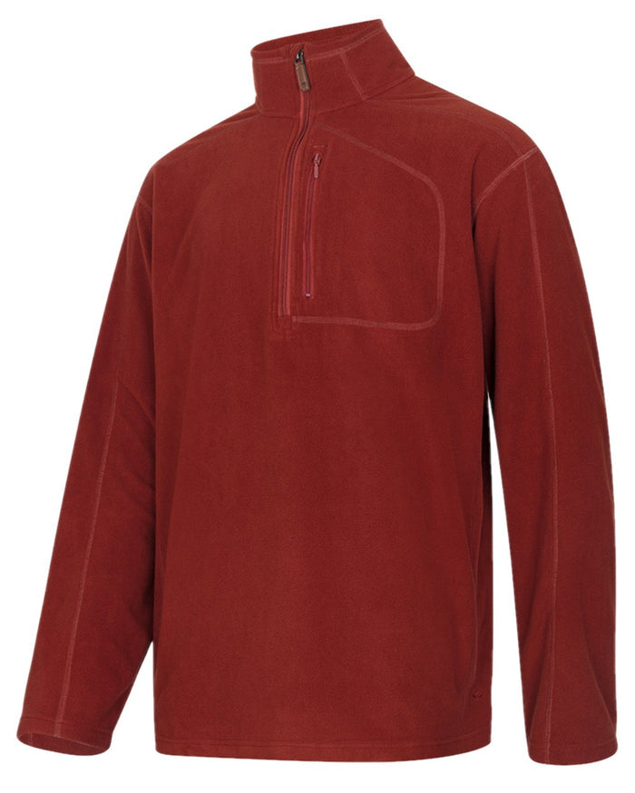 Burnt Henna Coloured Hoggs of Fife Mens Islander Techpro Quarter Zip Shirt on white background #colour_burnt-henna
