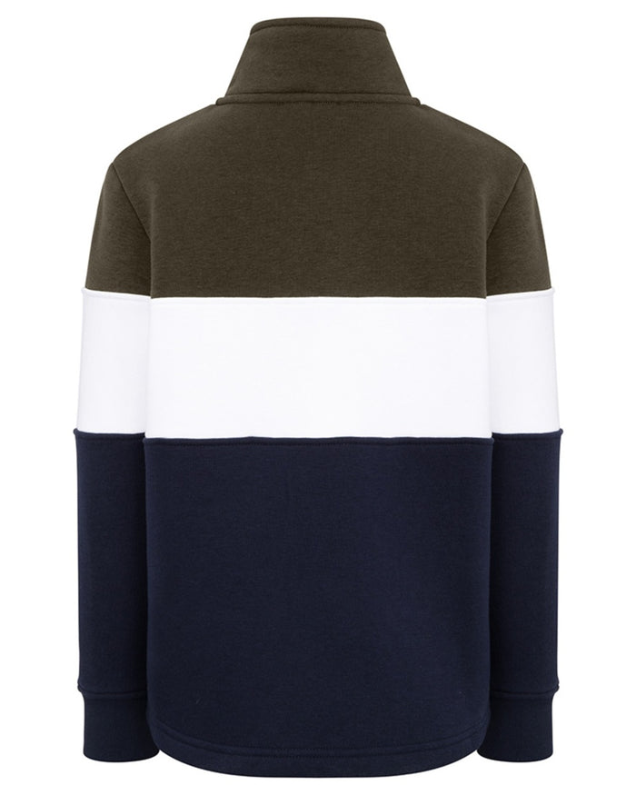 Forest White Navy coloured Hoggs of Fife Junior Dumfries 1888 Quarter Zip Top on white background #colour_forest-white-navy