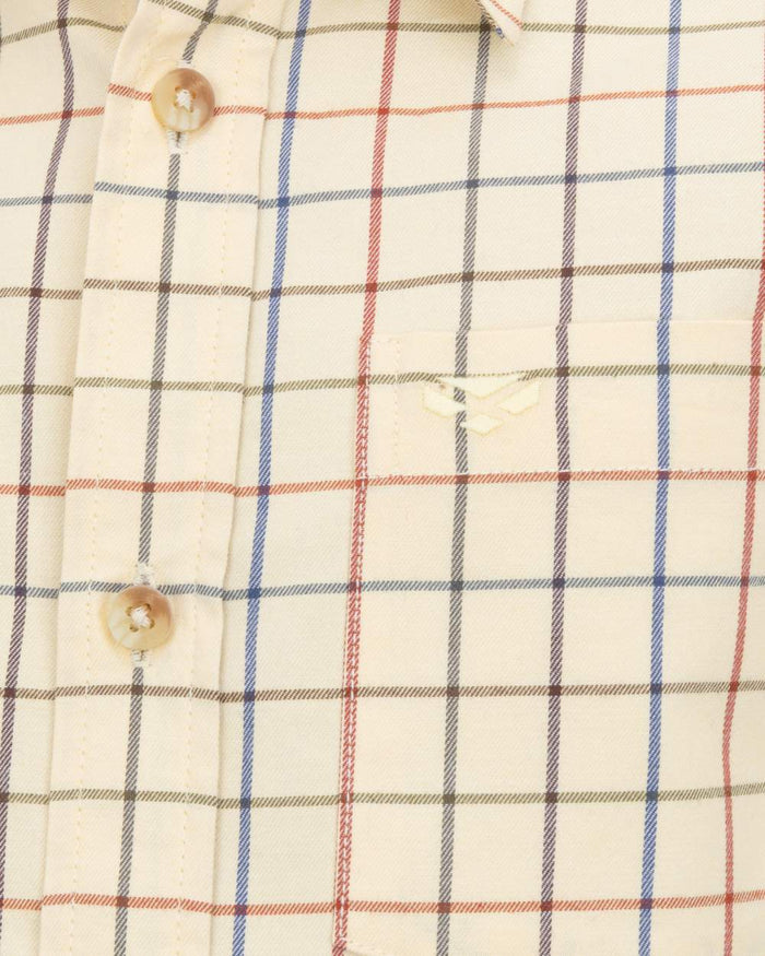 Barley coloured Hoggs of Fife Junior Laird Premier Tattersall Shirt on white background #colour_barley