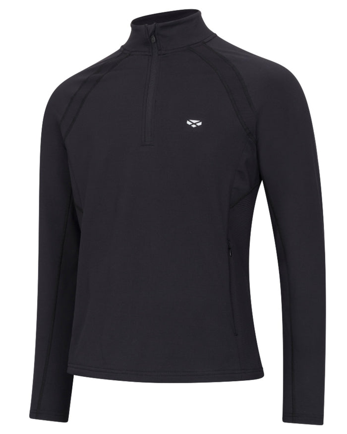 Black coloured Hoggs of Fife Ladies Skye Active Quarter Zip Top on white background #colour_black
