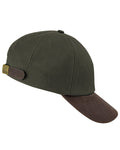 Olive Coloured Hoggs of Fife Leather Peak Waxed Baseball Cap on white background #colour_olive