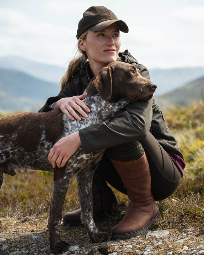 Oxblood Coloured Hoggs of Fife Letham Country Waterproof Boots on outdoor background #colour_oxblood