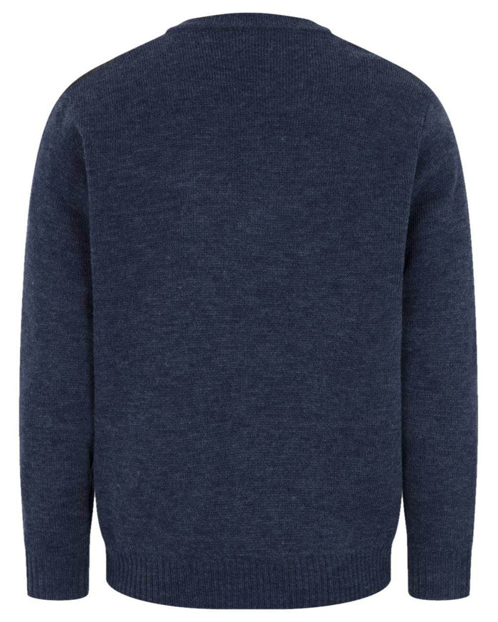 Storm Blue coloured Hoggs of Fife Melrose II V Neck Pullover on white background #colour_storm-blue