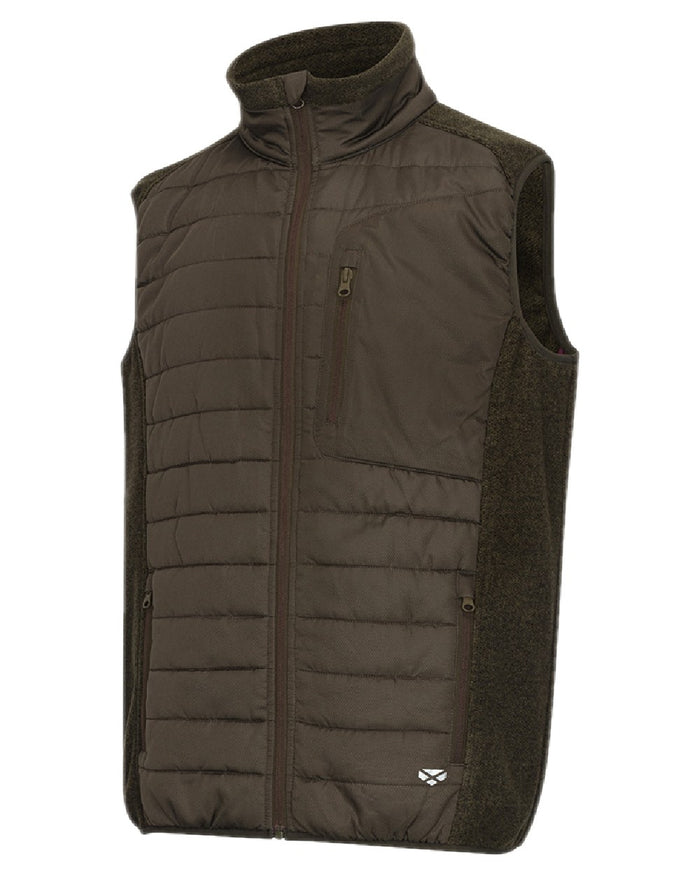 Dark Forest Marl Coloured Hoggs of Fife Mens Melville Hybrid Gilet on white background #colour_dark-forest-marl