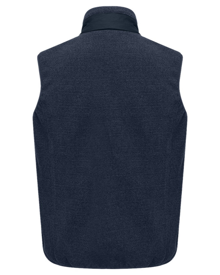 Midnight Navy Marl Coloured Hoggs of Fife Mens Melville Hybrid Gilet on white background #colour_midnight-navy-marl