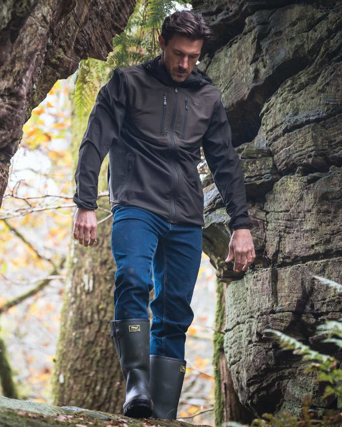 Green Coloured Hoggs of Fife Mens Ardross 4 Way Active Jacket on forest background #colour_green