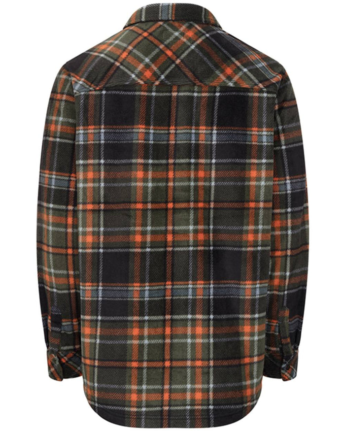 Green Rust coloured Hoggs of Fife Mens Balbeggie Fleece Shacket on white background #colour_green-rust