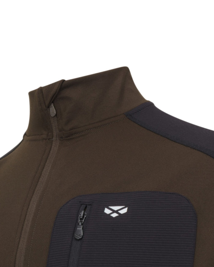 Green Black coloured Hoggs of Fife Mens Barra Active Quarter Zip Top on white background #colour_green-black