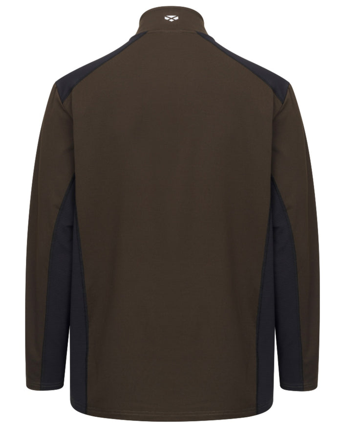 Green Black coloured Hoggs of Fife Mens Barra Active Quarter Zip Top on white background #colour_green-black