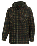 Green Coloured Hoggs of Fife Mens Caithness Hooded Fleece Shacket on white background #colour_green